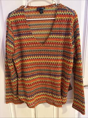 Multicolor V-Neck Crochet Knit Top - Women